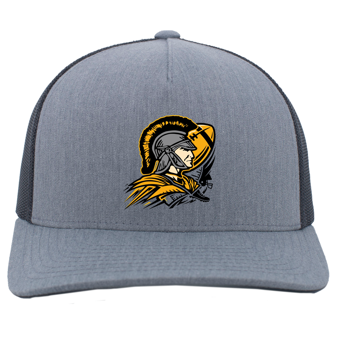tc-trojans-football-graphic-v2-pacific-headwear-5-panel-trucker-snapback-cap — Heather Grey/Light Charcoal — Front — source sha256 75e12fb446a5e1e7995c62267ce934be16471133dd7bc7a95ed46456e31ef9b2 — Color position 2