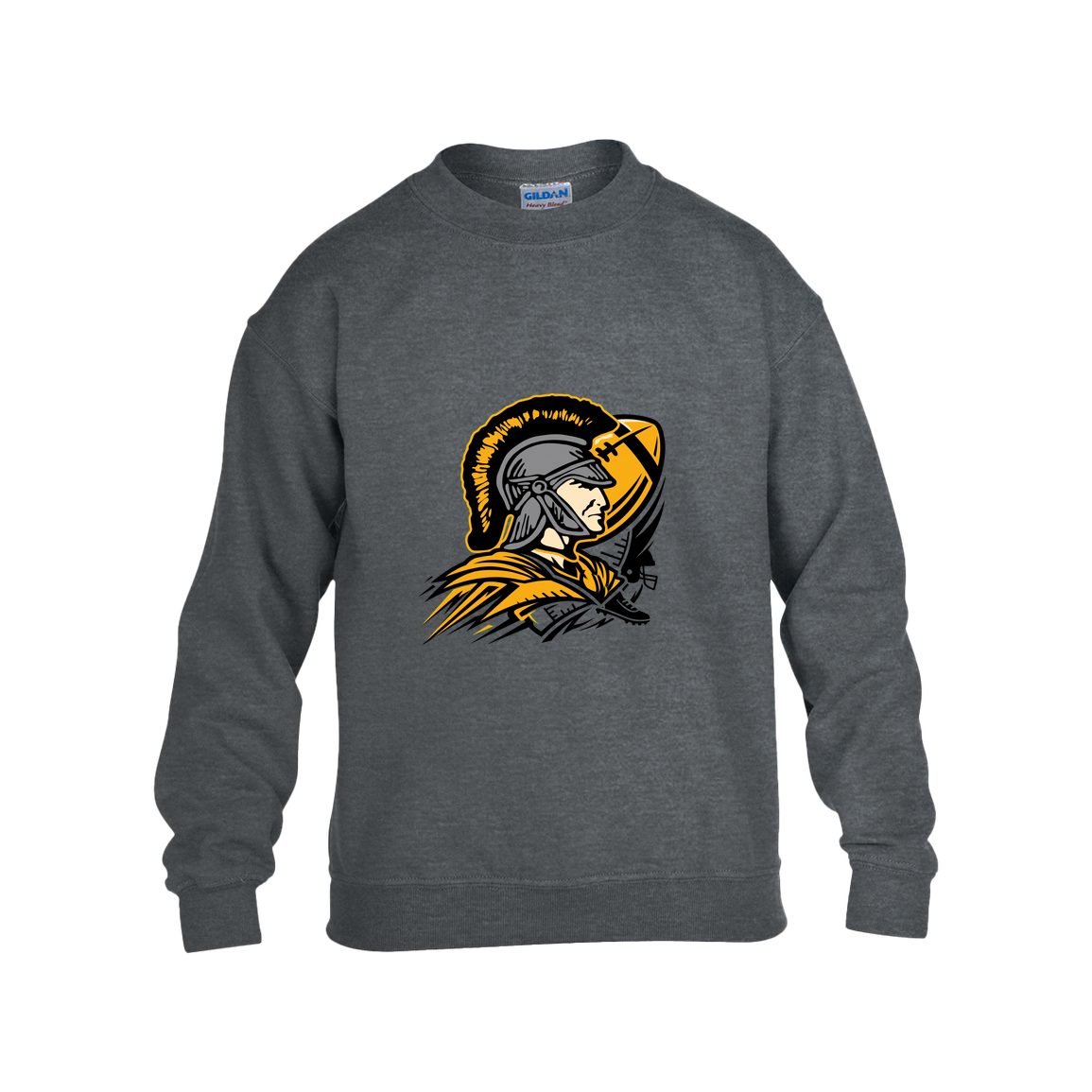 tc-trojans-football-graphic-v2-gildan-kids-heavy-blend-fleece-crew — Dark Heather — Front — source sha256 7a151a8024ae01f33af316651b78bc55136e627177f2811b85fb0b088bae14d0 — Color position 2