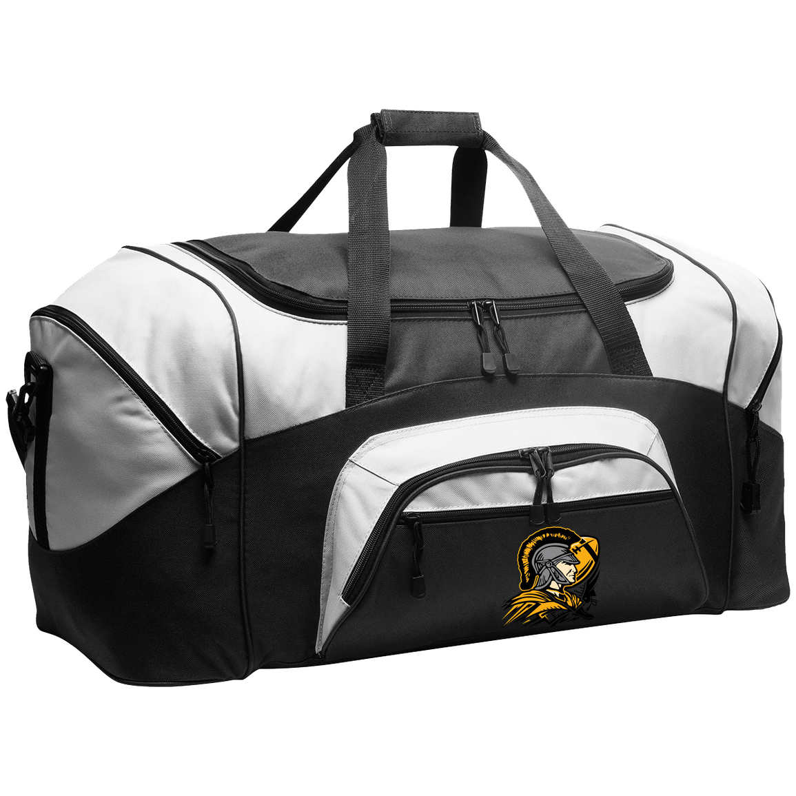 tc-trojans-football-graphic-v2-port-company-sport-duffel — Black/Gray — Front — source sha256 860b7b1e7d7e41c3571d46f97328b5f7ab7cbd5c11f6fb99780328fbd0ba6be7 — Color position 1
