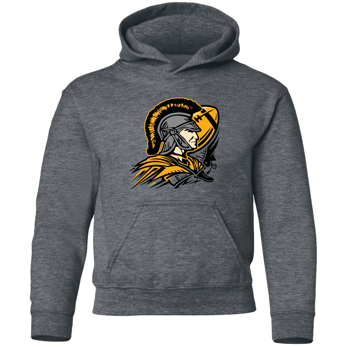 tc-trojans-football-graphic-v2-gildan-youth-pullover-hoodie — Dark Heather — Front — source sha256 90319172e5b011dcbc1ce8e58405b43991ca9e880e802a3db44dfa8ef65ae9e1 — Color position 4