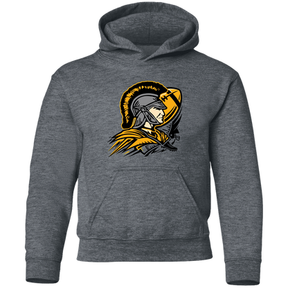 tc-trojans-football-graphic-v2-gildan-youth-pullover-hoodie — Dark Heather — Front — source sha256 90319172e5b011dcbc1ce8e58405b43991ca9e880e802a3db44dfa8ef65ae9e1 — Color position 4
