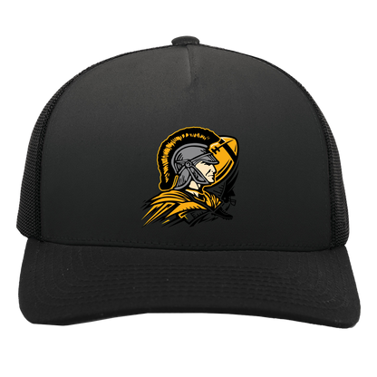 tc-trojans-football-graphic-v2-pacific-headwear-5-panel-trucker-snapback-cap — Black/Black — Front — source sha256 b0dcd47bbdaed54d33b51d0e499a11e73a35d64e6f55a930cdefbf71a78636af — Color position 3