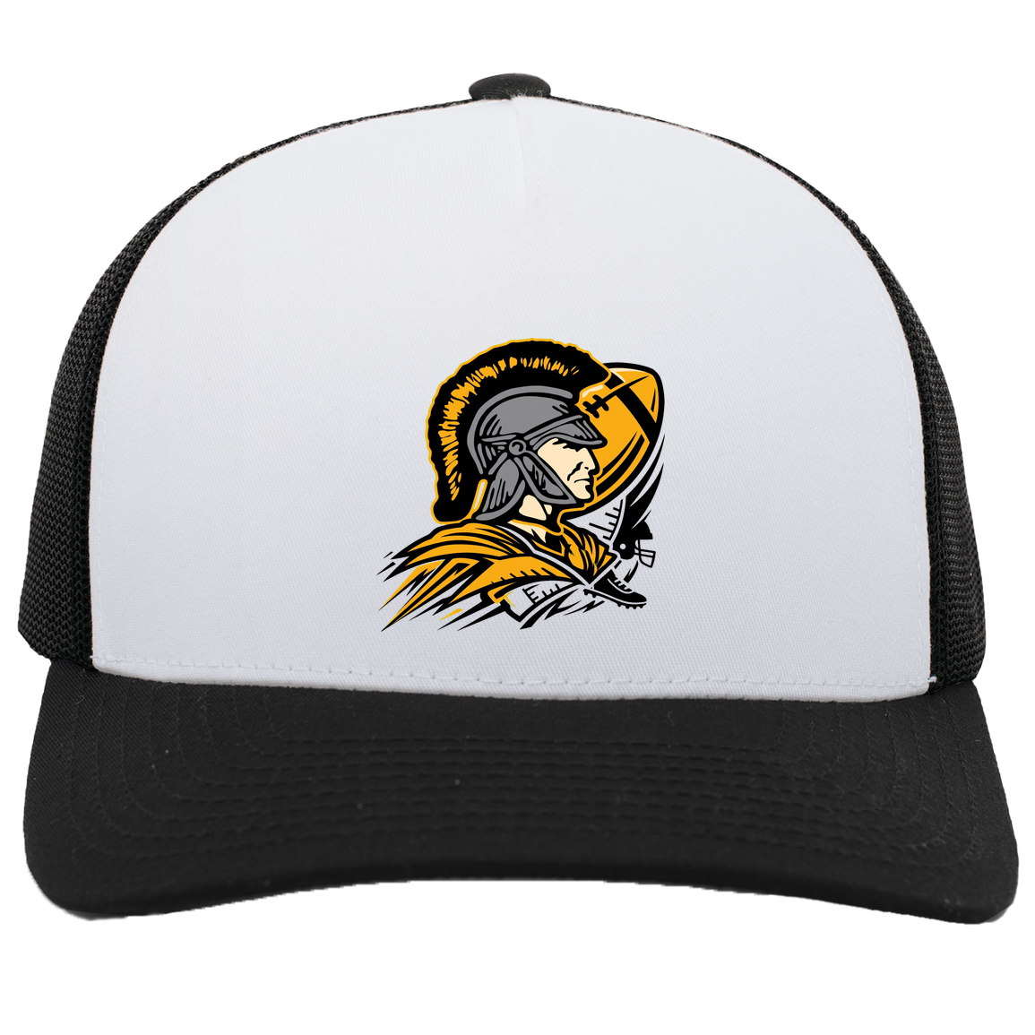 tc-trojans-football-graphic-v2-pacific-headwear-5-panel-trucker-snapback-cap — White/Black — Front — source sha256 b8367e77a78c196f4956377608d191e81ef2e0a9fa65ff1909088fa6051b3871 — Color position 5