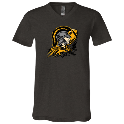 tc-trojans-football-graphic-v2-bella-canvas-unisex-jersey-ss-v-neck-t-shirt — Dark Grey Heather — Front — source sha256 cc486a2d9ba01f520a3bb932dfd3c86168c273f6306f261e29954bb1429dbefd — Color position 3