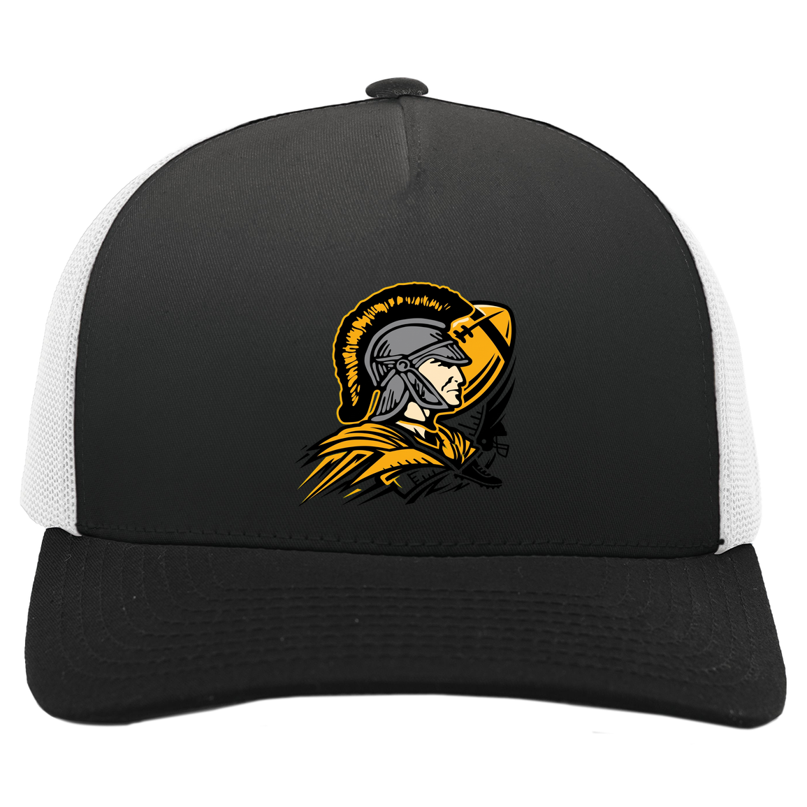tc-trojans-football-graphic-v2-pacific-headwear-5-panel-trucker-snapback-cap — Black/White — Front — source sha256 fa19b5d249d795088992330e8098acb0cc83e8e56b0e8e41c5b0f0dd4c0c5f0b — Color position 4