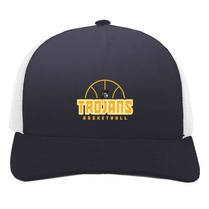 tc-trojans-hoop-horizon-pacific-headwear-5-panel-trucker-snapback-cap — Navy/White — Front — source sha256 2f59685f9768501aa237163e4da04abca38f3349f592e81883ebdfa9e74003a6 — Color position 1