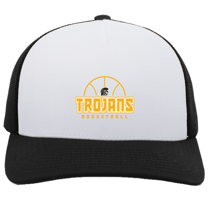 tc-trojans-hoop-horizon-pacific-headwear-5-panel-trucker-snapback-cap — White/Black — Front — source sha256 66499af572ca74bef3daecf986fd144e565e1b2b5975776e30401ee7bc0fb224 — Color position 4