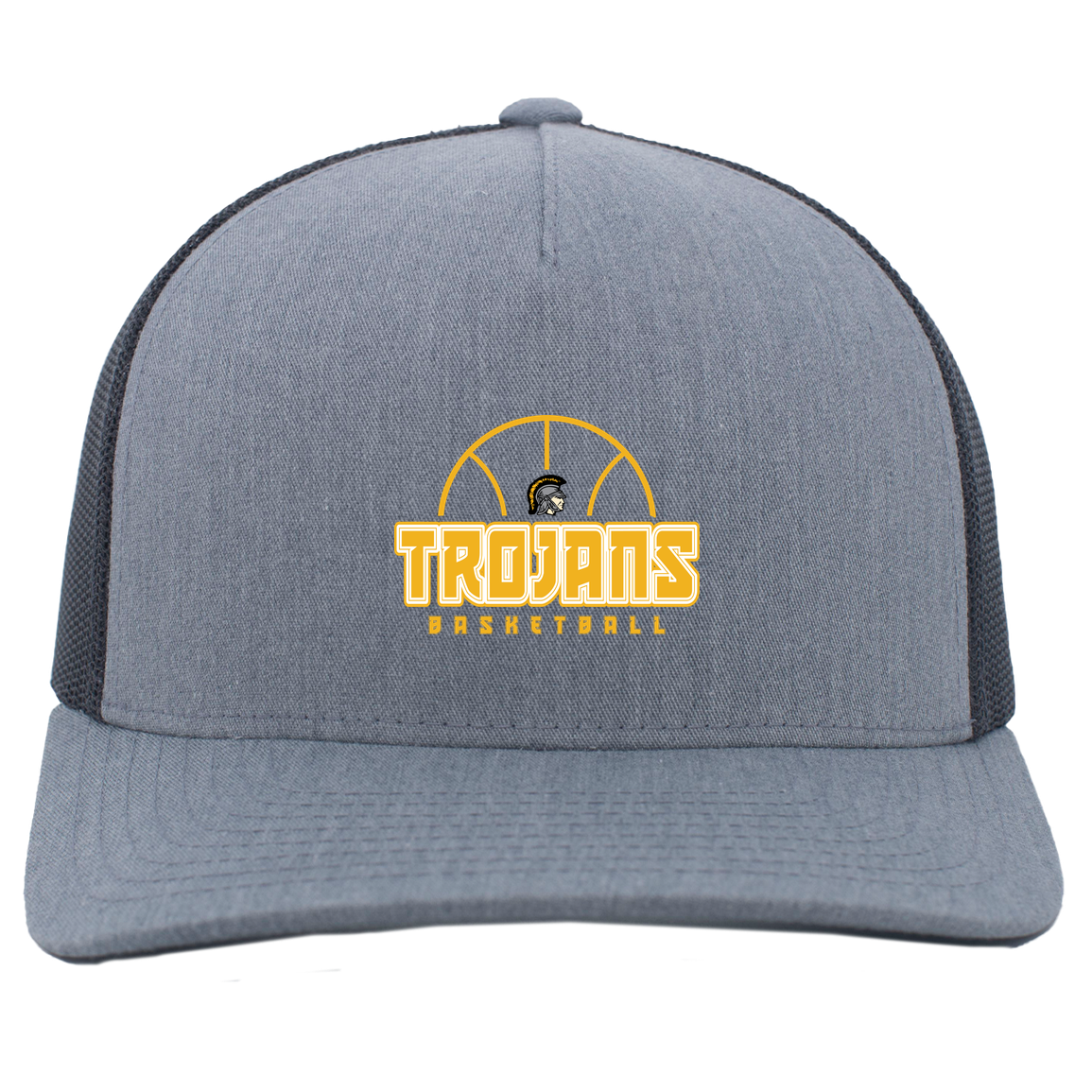 tc-trojans-hoop-horizon-pacific-headwear-5-panel-trucker-snapback-cap — Heather Grey/Light Charcoal — Front — source sha256 837603bb5b54f5ee71bd9bd150da7c573530e0b7043ba6a82de26299236d4c76 — Color position 2