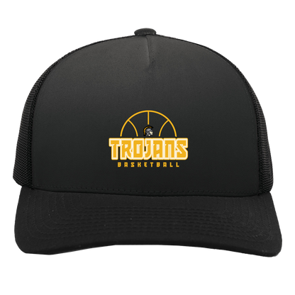 tc-trojans-hoop-horizon-pacific-headwear-5-panel-trucker-snapback-cap — Black/Black — Front — source sha256 a3d333f64d59a5a6b88a2a9641e0a2b350d2c31bc209b8dfcafe46c9e1f8a3a9 — Color position 3