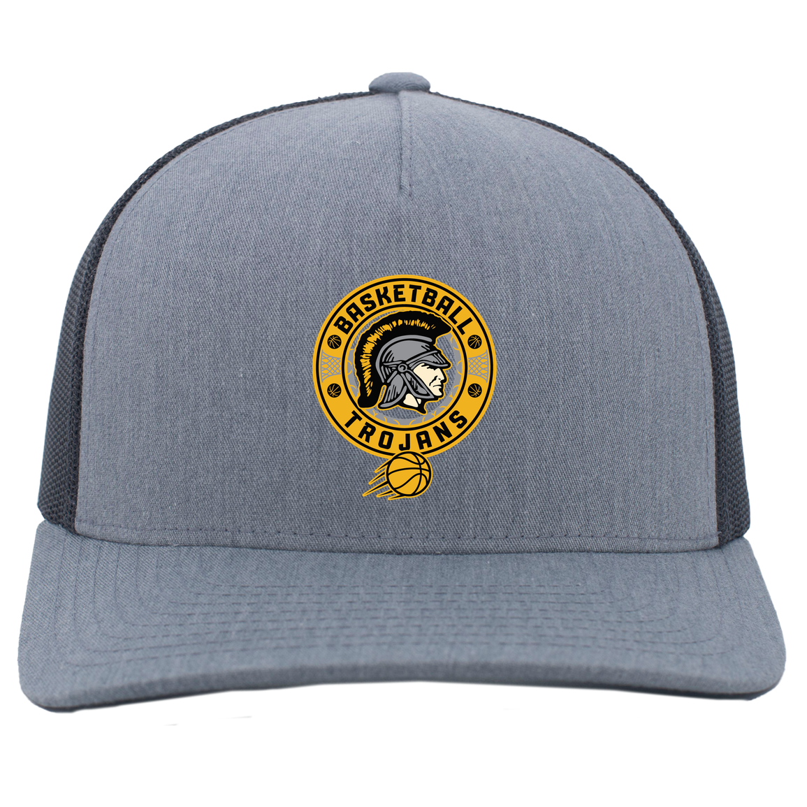 tc-trojans-retro-80s-90s-pacific-headwear-5-panel-trucker-snapback-cap — Heather Grey/Light Charcoal — Front — source sha256 2a5aad10e7d2556efef2bf7db6a68fe0307296bdd431d9a404be2ff9b9a953e2 — Color position 2