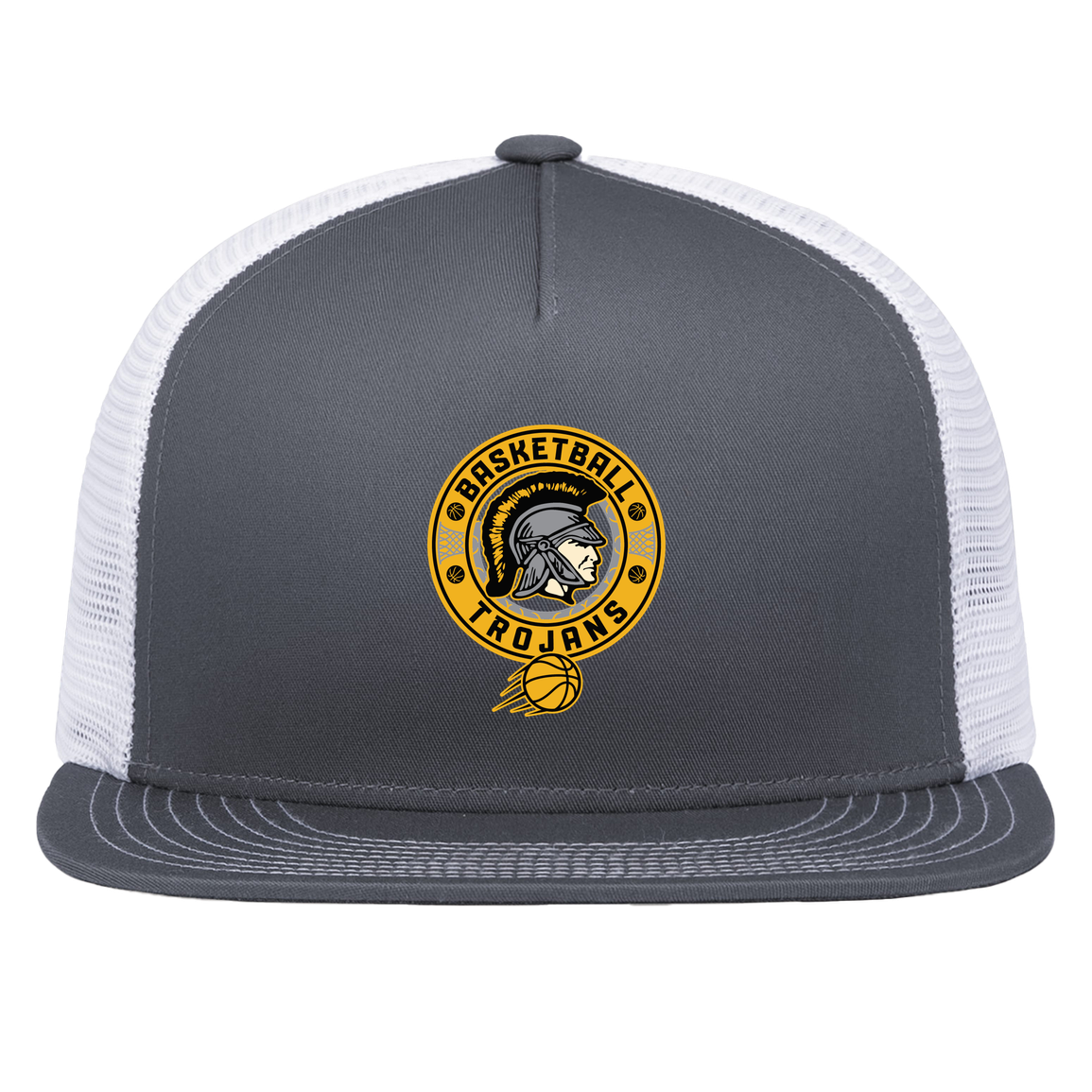 tc-trojans-retro-80s-90s-pacific-headwear-d-series-5-panel-trucker-snapback-cap — Graphite/White — Front — source sha256 3dd620bd7a5ab2321465913d3cf56d9e8dfbddd665f5f87a1eda52bbca5d6889 — Color position 4