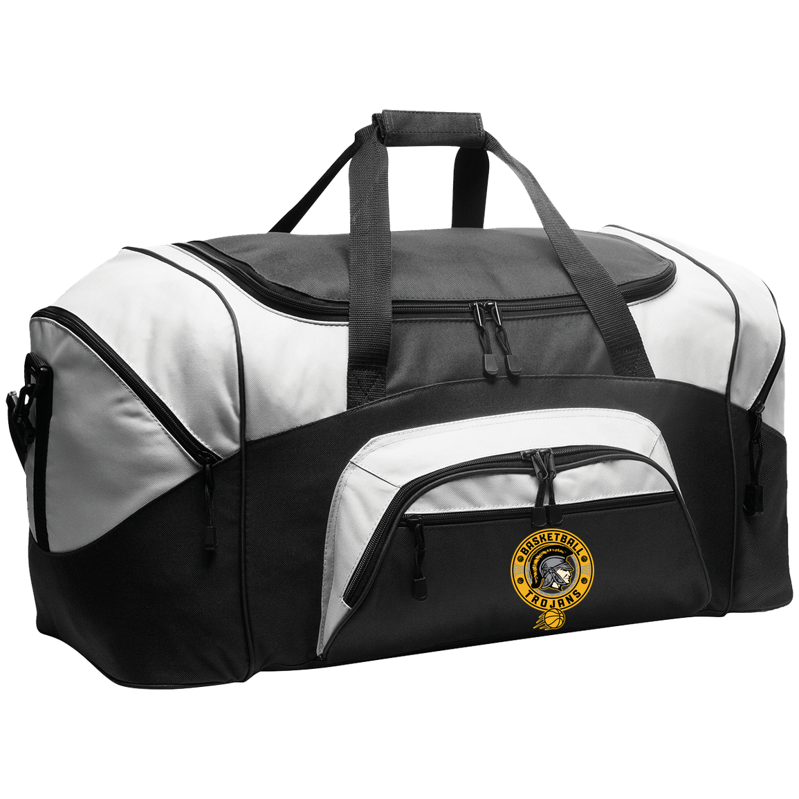 tc-trojans-retro-80s-90s-port-company-sport-duffel — Black/Gray — Front — source sha256 498d2e86193665ebe47b7e7873dc976dea5df2ccf2dc55e4e4b642b62ae8d158 — Color position 1