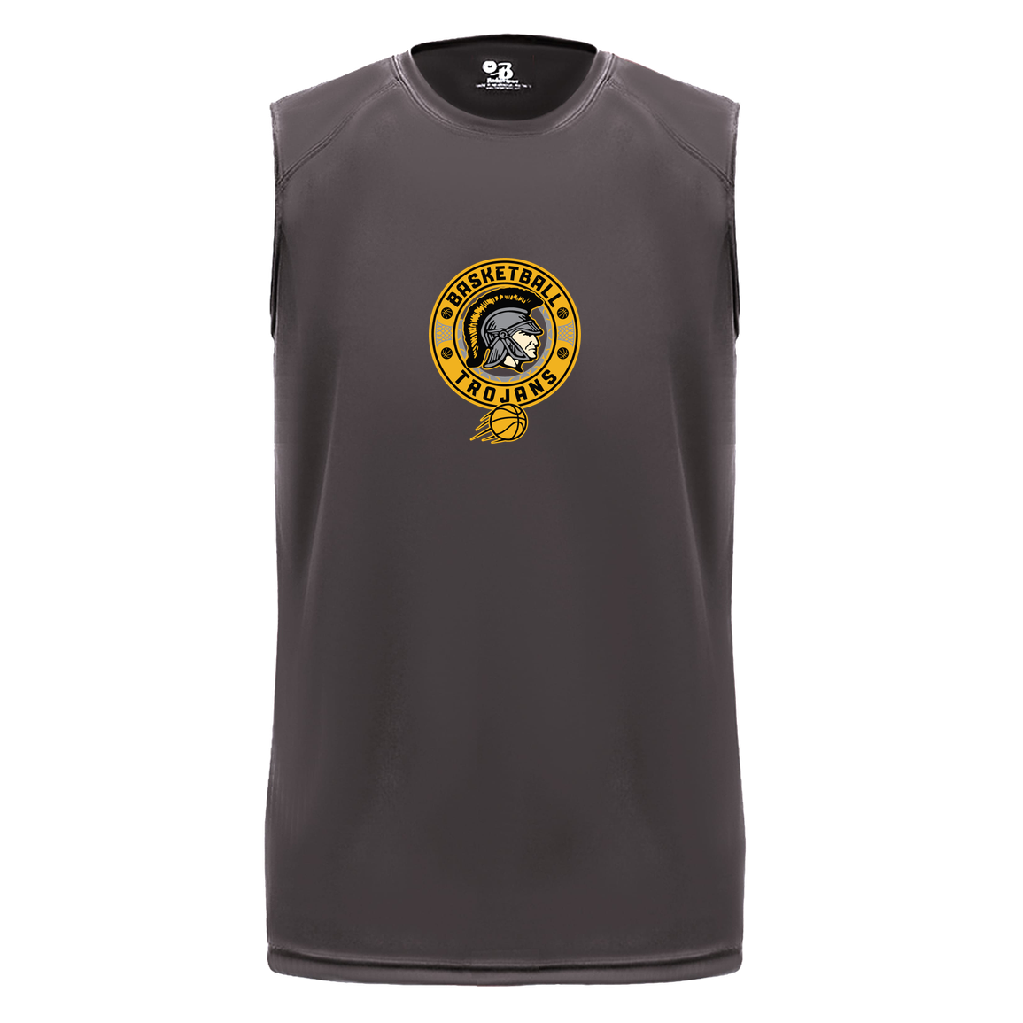tc-trojans-retro-80s-90s-badger-b-core-sleeveless-performance-tee — Graphite — Front — source sha256 6fa16e31905f1013a992c66e1a2156f1781571abe03a707371a9d3f57030d06b — Color position 2