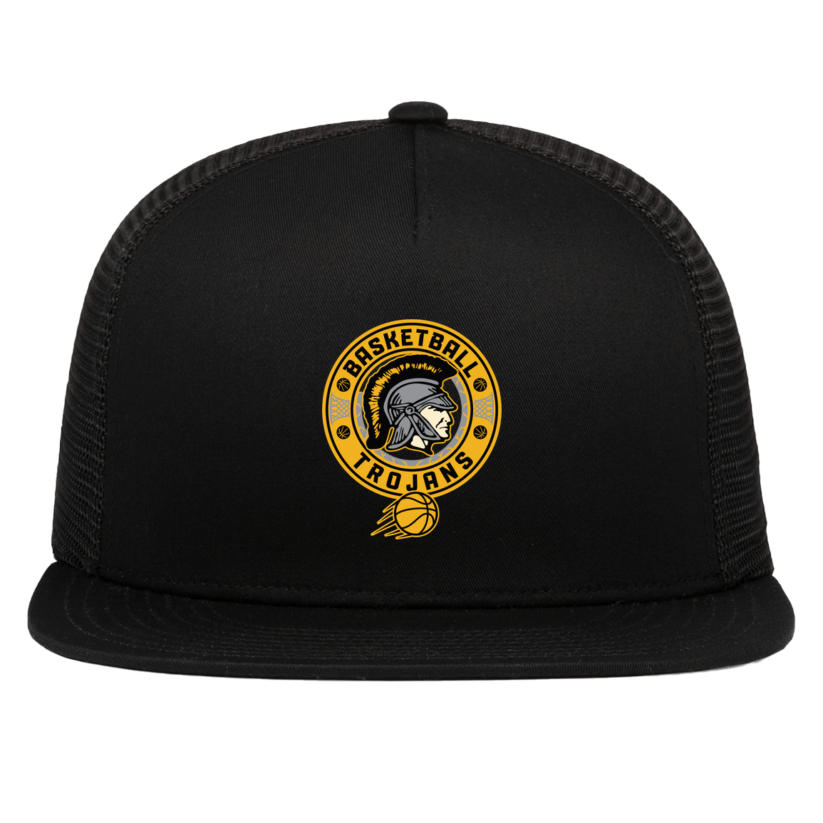 tc-trojans-retro-80s-90s-pacific-headwear-d-series-5-panel-trucker-snapback-cap — Black — Front — source sha256 e6b8bb42bf10b6fa1228f812e8ff505a11ada10633eb2a9e7c9137d2b33e7fbb — Color position 1