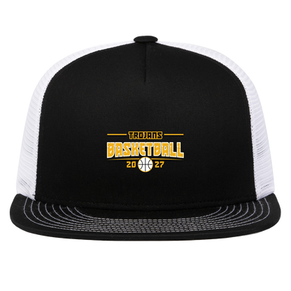tc-trojans-season-arc-pacific-headwear-d-series-5-panel-trucker-snapback-cap — Black/White — Front — source sha256 1c08b3c40d5a4f3f3d7b5c583708ad6dfd268e0184ba6e038370fc98c7b323f4 — Color position 2