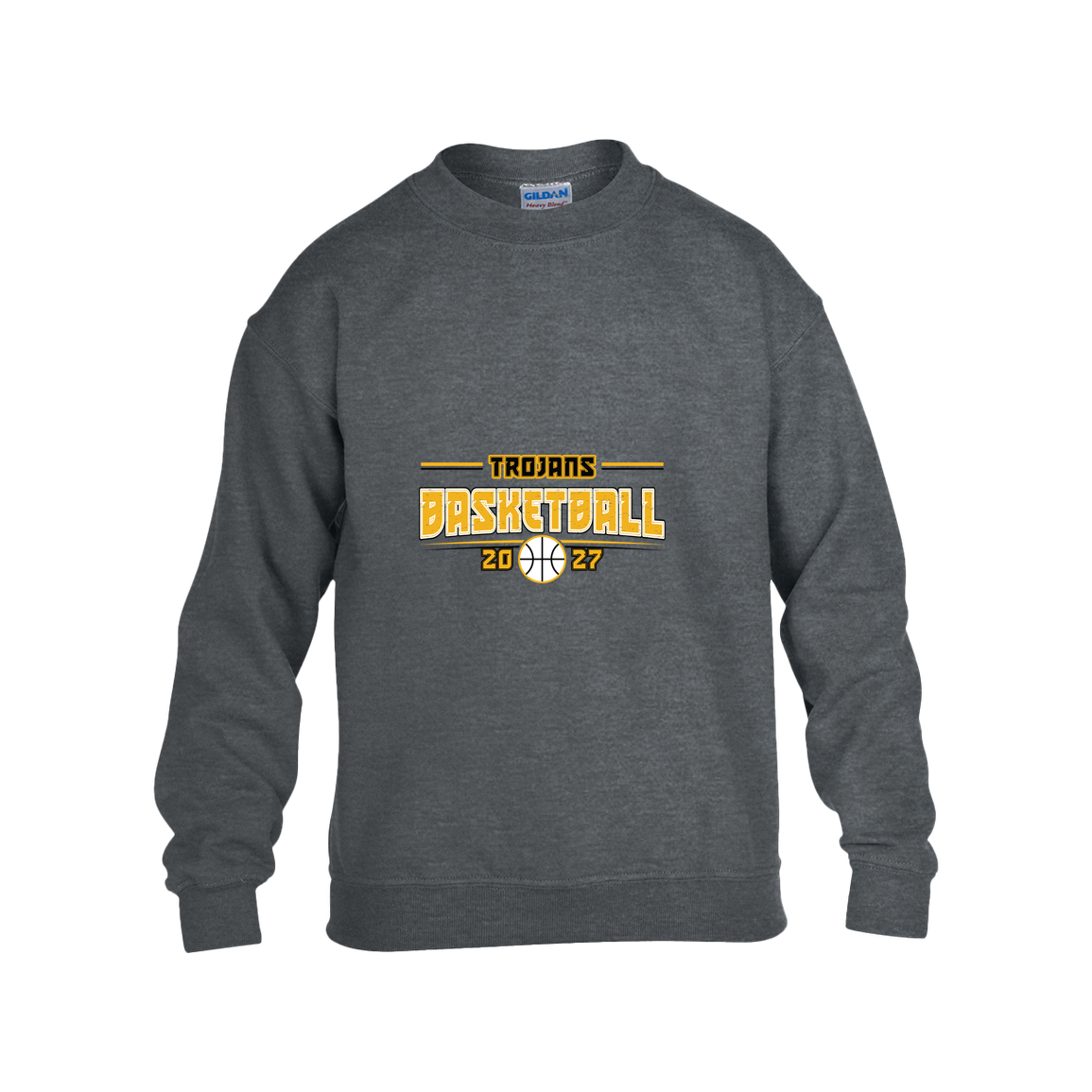 tc-trojans-season-arc-gildan-kids-heavy-blend-fleece-crew — Dark Heather — Front — source sha256 298b2561c3eba781ea16f754ece9d2e848327f54f98ad3ab5369e74b076a920c — Color position 2