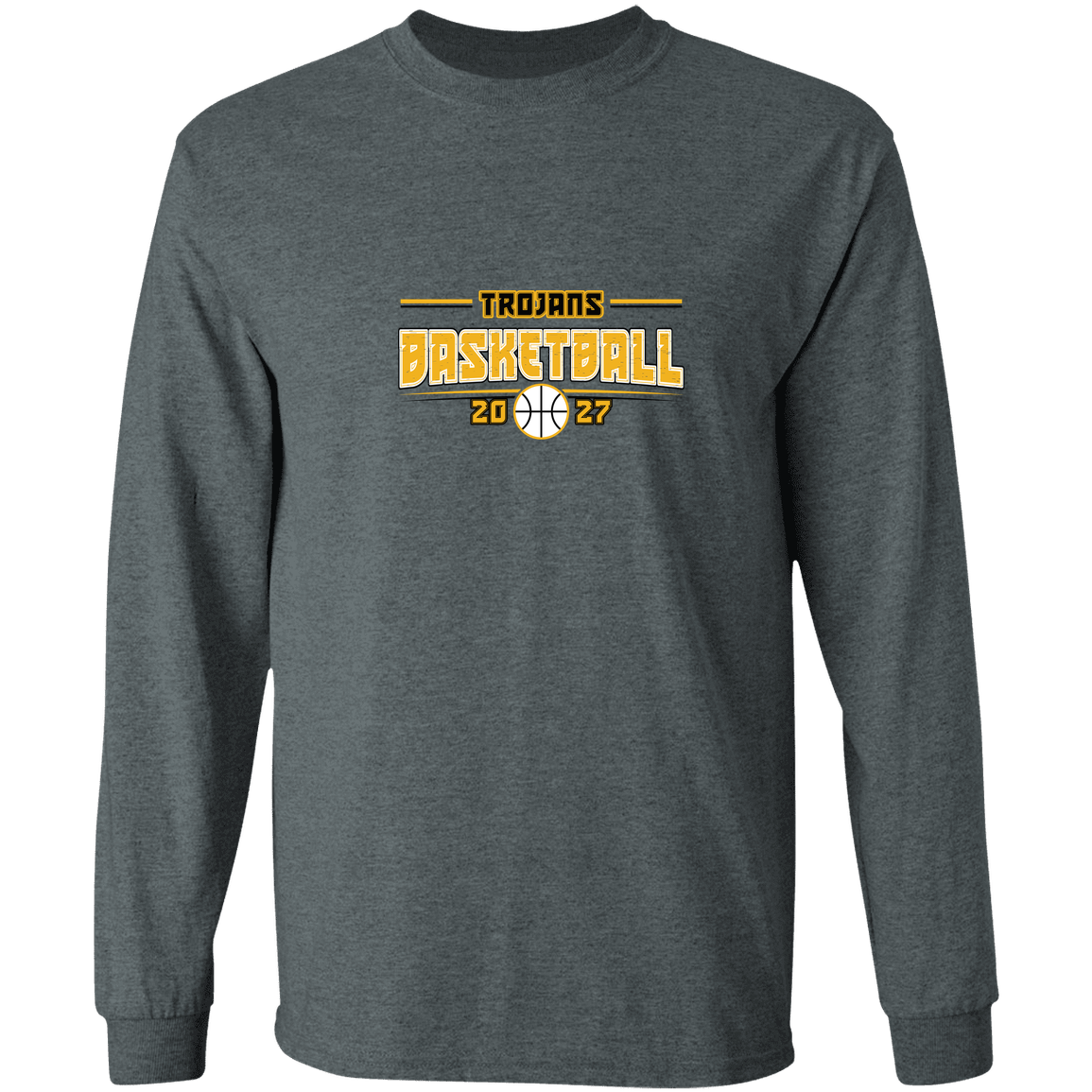 tc-trojans-season-arc-gildan-ls-t-shirt-5-3-oz — Dark Heather — Front — source sha256 3167f74fb1920dbbf4a5b1525435ee9aa6db1949ce3ee34f6a4046fdf5b3b069 — Color position 2
