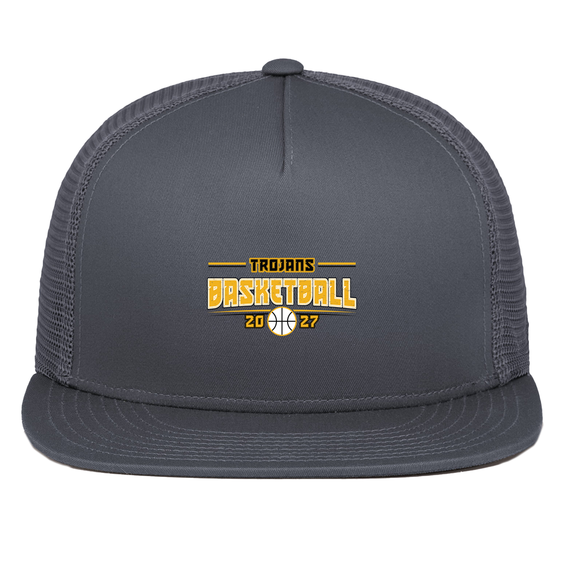 tc-trojans-season-arc-pacific-headwear-d-series-5-panel-trucker-snapback-cap — Graphite — Front — source sha256 bf35f3dd0993c8535b2790c5295d20821e391c73000c2269c1c7336076a743c2 — Color position 3