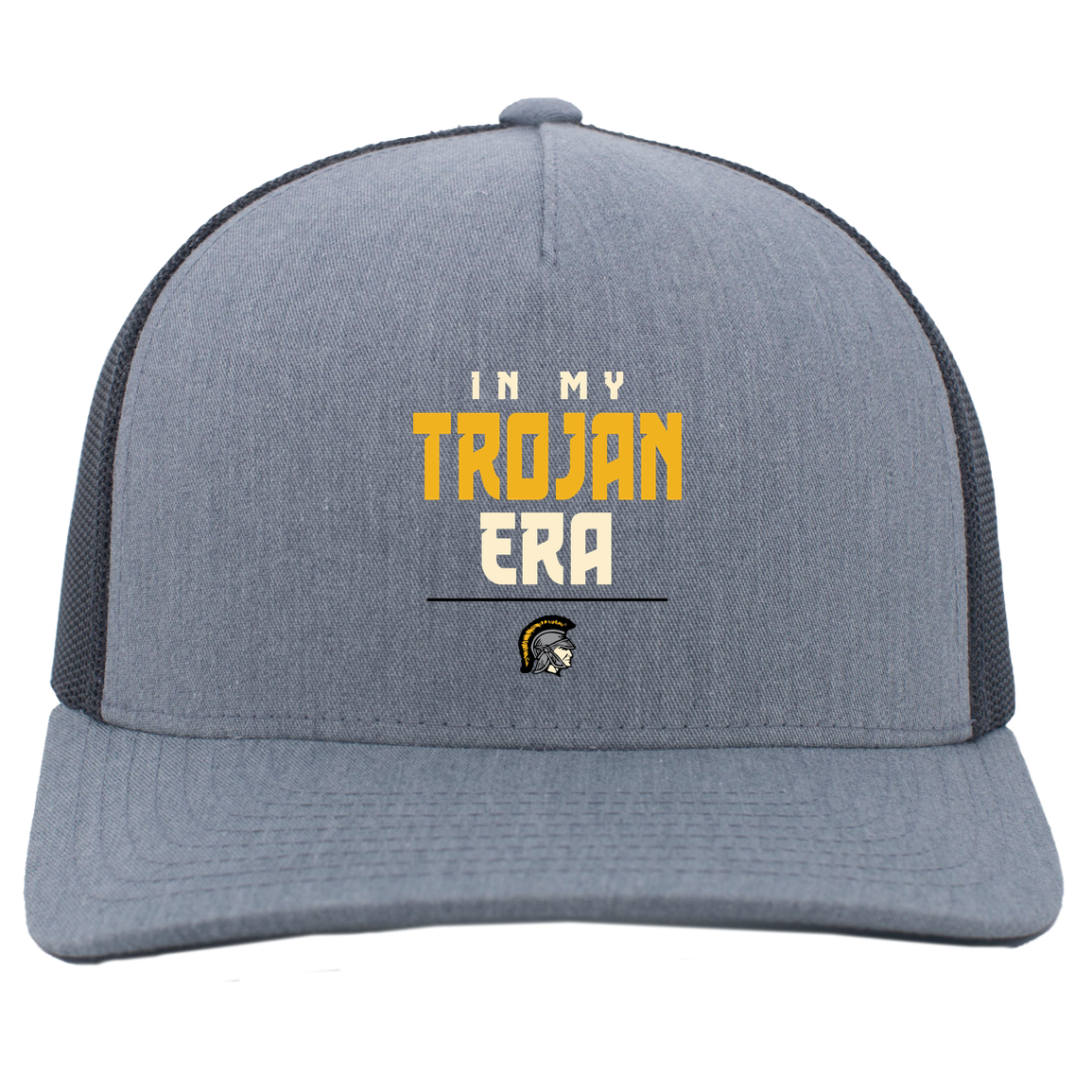 tc-trojans-sport-era-stack-3600x4200-pacific-headwear-5-panel-trucker-snapback-cap — Heather Grey/Light Charcoal — Front — source sha256 508eb1f5ffb49db00a1b6dafcd7806fa89e3b481839abef35125abe75e630838 — Color position 2