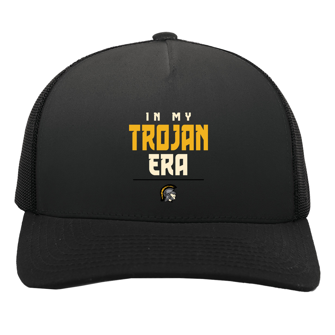 tc-trojans-sport-era-stack-3600x4200-pacific-headwear-5-panel-trucker-snapback-cap — Black/Black — Front — source sha256 f2803afddc229cc702e6d91a3fb51904dfd6698c70581eac030bf546df66e773 — Color position 3