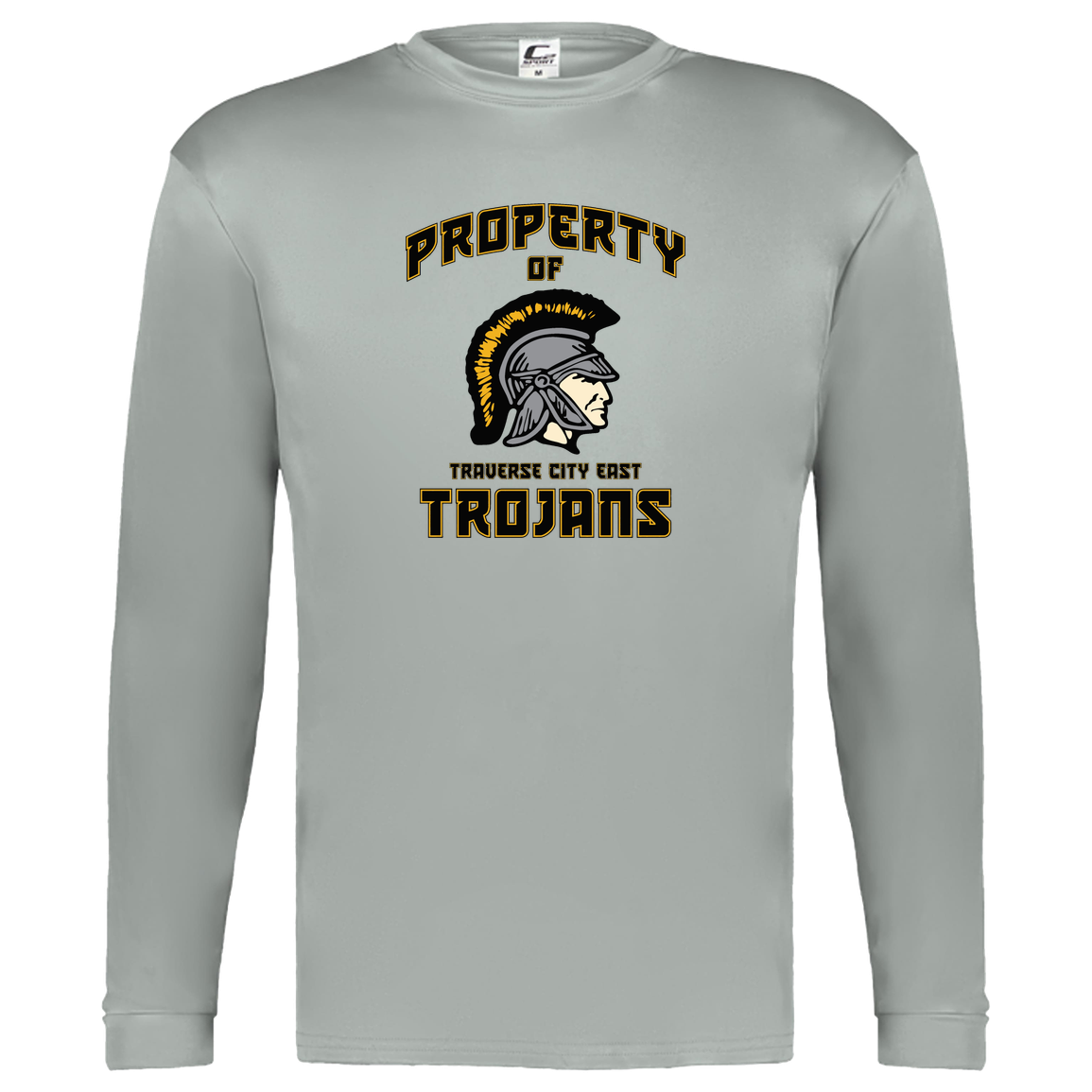 tc-trojans-sport-property-of-3600x4200-c2-kids-performance-long-sleeve-tee — Silver — Front — source sha256 58bed82ea7301ea51bcae150b593447fda060ab97a418c7e4266a69d3640b411 — Color position 3