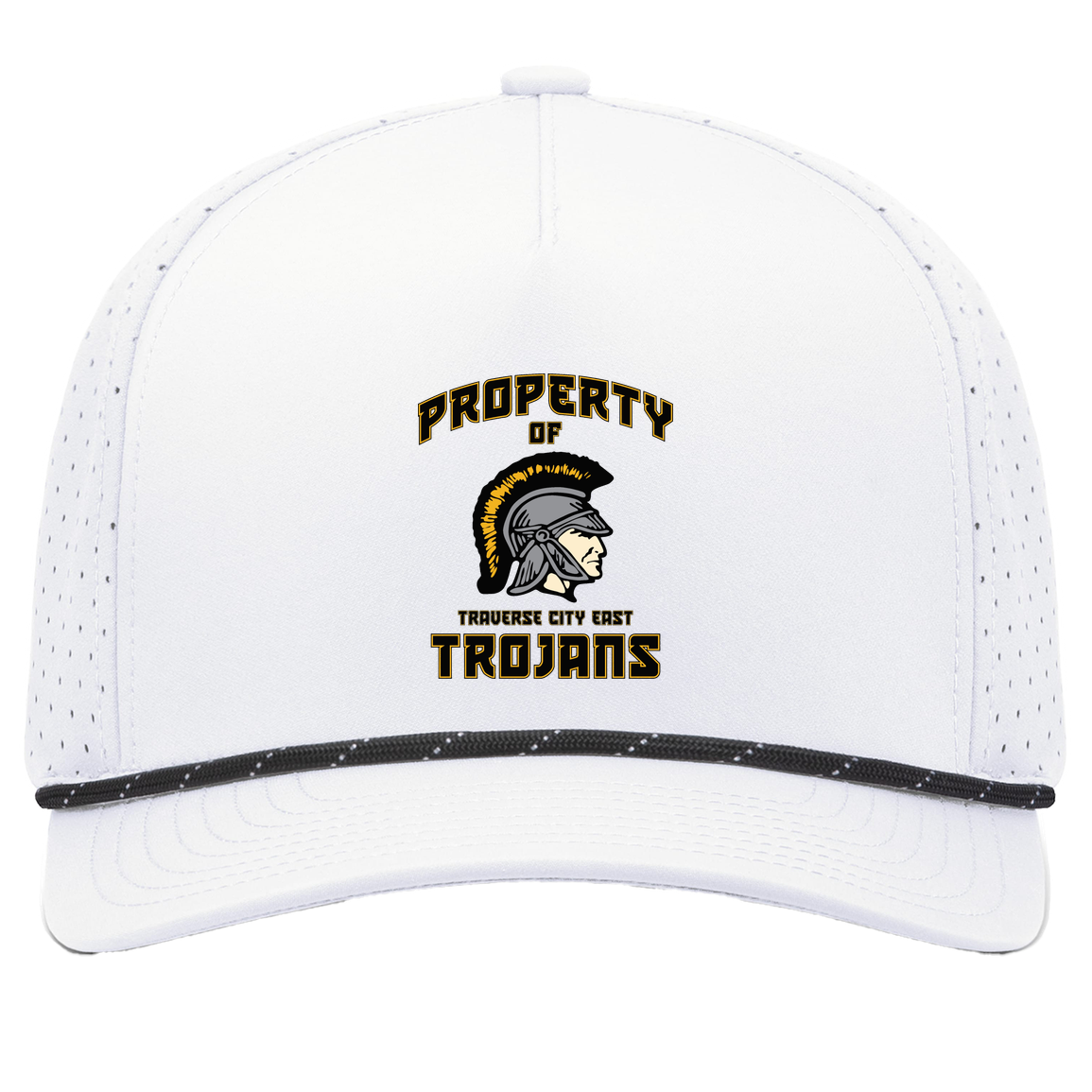 tc-trojans-sport-property-of-3600x4200-pacific-headwear-weekender-perforated-snapback-cap — White/Black — Front — source sha256 ecfb3152bbf944fc6f6c0c276f0731a2b213429ce39b3857056c705b7af4e3f8 — Color position 7