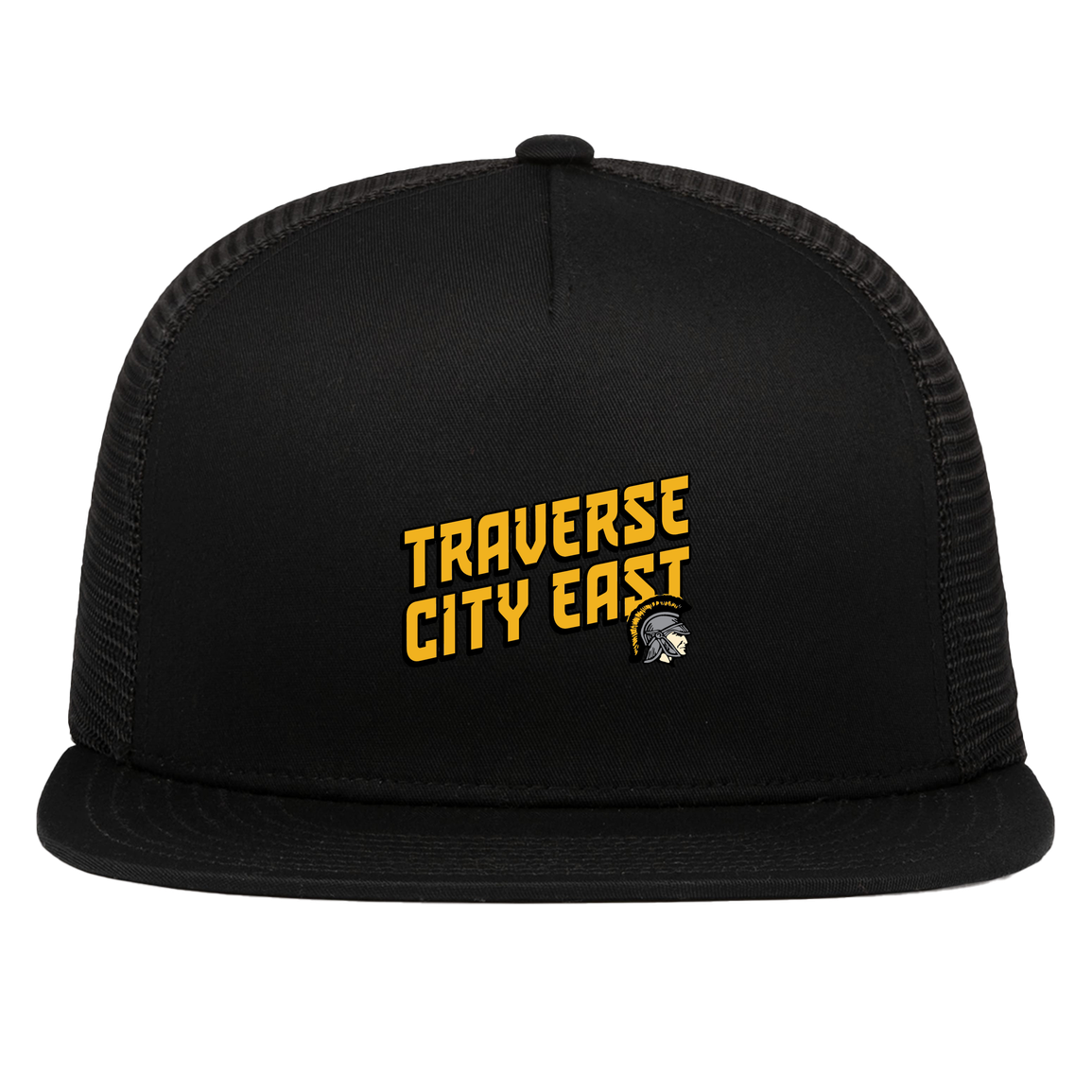 tc-trojans-sport-retro-script-3600x4200-pacific-headwear-d-series-5-panel-trucker-snapback-cap — Black — Front — source sha256 789d810ecd3f92de6f69d72bb6c220f1aa5d4f9f58a4be152131a8b9774987b4 — Color position 1