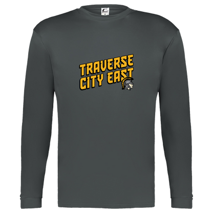 tc-trojans-sport-retro-script-3600x4200-c2-kids-performance-long-sleeve-tee — Graphite — Front — source sha256 799130af5a3b98fcf32aed404a63a19aa0bcef6b336b2f564ceeecc3d20535f2 — Color position 2