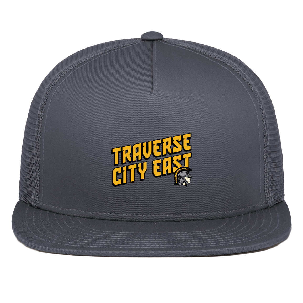 tc-trojans-sport-retro-script-3600x4200-pacific-headwear-d-series-5-panel-trucker-snapback-cap — Graphite — Front — source sha256 9b915f1eb95bdf56e5b4a77aa0df3bee1a0cec4ad7075d47d0701798588d7fb6 — Color position 3