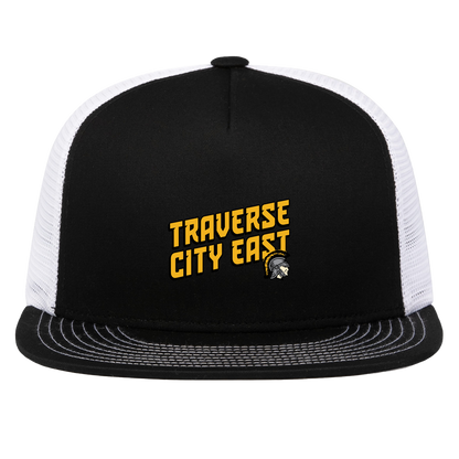 tc-trojans-sport-retro-script-3600x4200-pacific-headwear-d-series-5-panel-trucker-snapback-cap — Black/White — Front — source sha256 a398bed8e6052786993fa821373818b8c33667e71e1aec6a6806a1656438a468 — Color position 2
