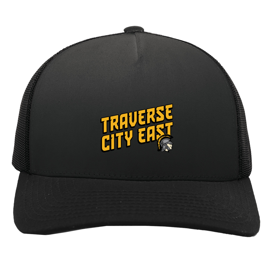 tc-trojans-sport-retro-script-3600x4200-pacific-headwear-5-panel-trucker-snapback-cap — Black/Black — Front — source sha256 a41cf442e1ad0c30f31c0c298921980eb3da45e0114ae01b785089cef80de927 — Color position 3