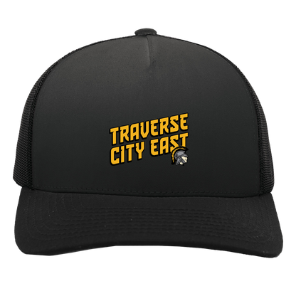 tc-trojans-sport-retro-script-3600x4200-pacific-headwear-5-panel-trucker-snapback-cap — Black/Black — Front — source sha256 a41cf442e1ad0c30f31c0c298921980eb3da45e0114ae01b785089cef80de927 — Color position 3