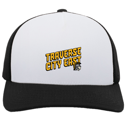tc-trojans-sport-retro-script-3600x4200-pacific-headwear-5-panel-trucker-snapback-cap — White/Black — Front — source sha256 b8ba3ef17f3a2af686d7fcb34a199a2a805d95477be00f8bf8f4d7ebca336490 — Color position 4