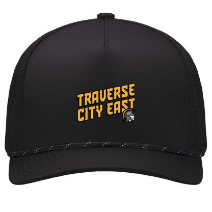 tc-trojans-sport-retro-script-3600x4200-pacific-headwear-weekender-perforated-snapback-cap — Black/Black — Front — source sha256 e6a8d413b7f3aa960c73042ca1cb99cc5c00c272bdb7c960b82be7a82d2cdf2f — Color position 1