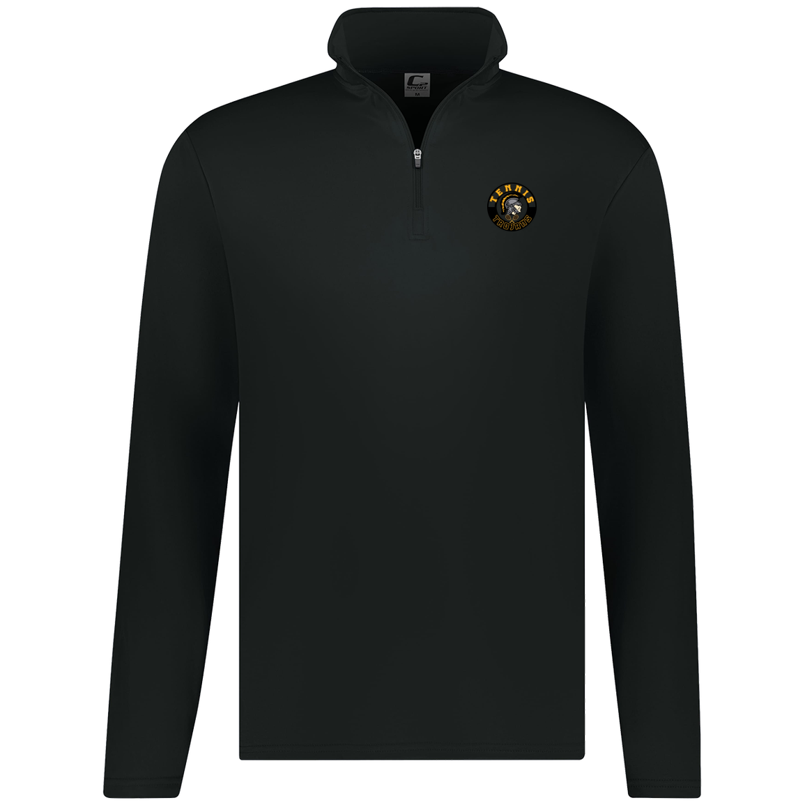 tc-trojans-tennis-crest-c2-mens-1-4-zip-pullover — Black — Front — source sha256 0f9291b4c3710c43a8a7f60e31e4b146e19d9a86bd35d56c8dddbbd58646adee — Color position 1