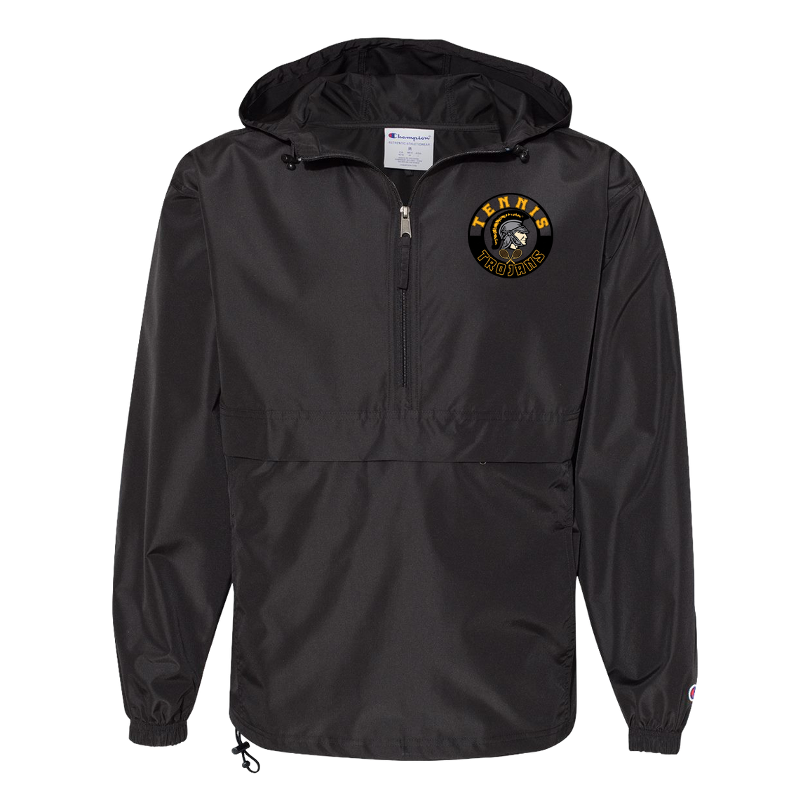 tc-trojans-tennis-crest-champion-unisex-packable-anorak-jacket — Black — Front — source sha256 40c17ad8c7847d6852959f95227b4902009e368d836168661e83d540ce339da3 — Color position 1