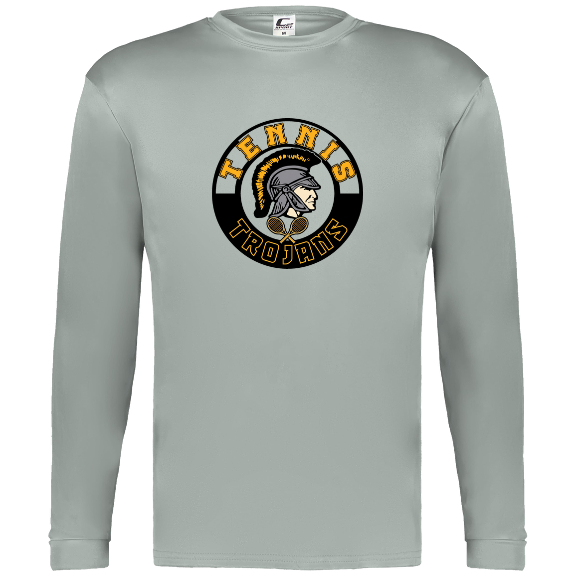 tc-trojans-tennis-crest-c2-mens-performance-long-sleeve-tee — Silver — Front — source sha256 4200a74ec6aa80f8cebd0a0a947d4544370358db10f495158a981c91b69c607c — Color position 3