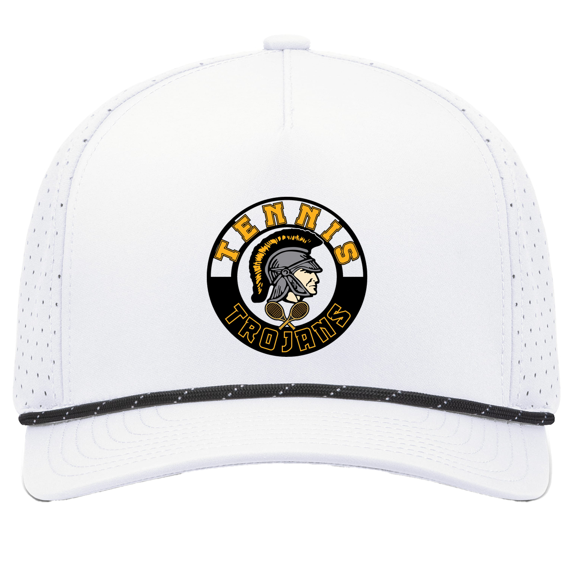 tc-trojans-tennis-crest-pacific-headwear-weekender-perforated-snapback-cap — White/Black — Front — source sha256 5e2486a363585f76a386333426e6d024a6f14b872b1da963cc7d6cd5f70e5bf3 — Color position 7