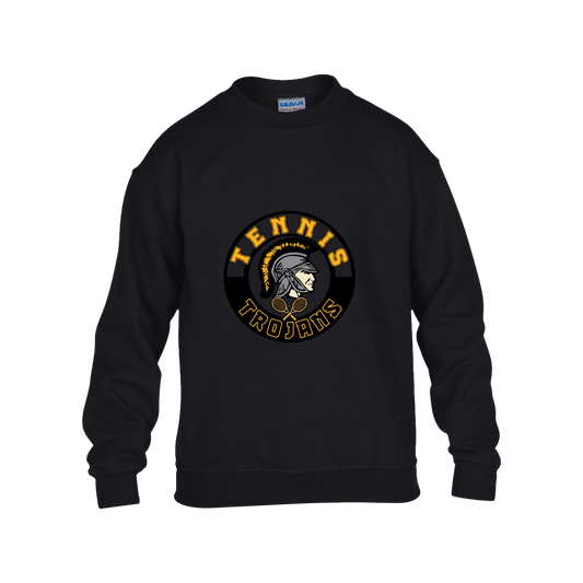 tc-trojans-tennis-crest-gildan-kids-heavy-blend-fleece-crew — Black — Front — source sha256 6766f482f7eee8fcf8259cac009ef018d68ac157dc240b57fc397e064248547d — Color position 1