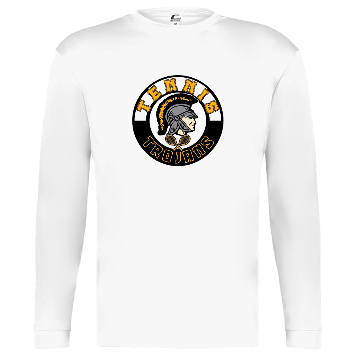 tc-trojans-tennis-crest-c2-kids-performance-long-sleeve-tee — White — Front — source sha256 a31d90137df72558da3572ea01bccef1a4513bb63b2076076accdad27d5e2b1d — Color position 4