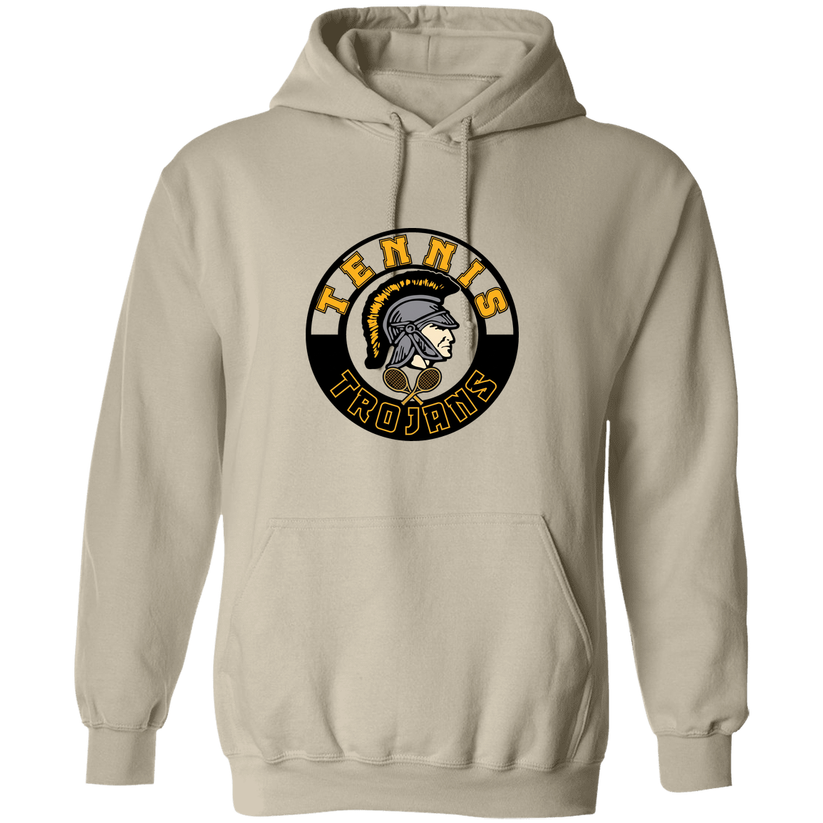 tc-trojans-tennis-crest-gildan-pullover-hoodie — Sand — Front — source sha256 b2d186ab9b0067449a7e6fea955d4c7e60f24e70594854224a50c23c644c1ab9 — Color position 1