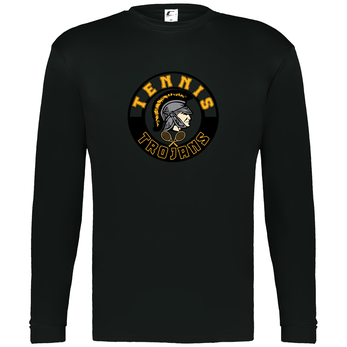 tc-trojans-tennis-crest-c2-mens-performance-long-sleeve-tee — Black — Front — source sha256 ce28c340ca8f8c4d238f6ba1ec6c4c4b0bc877a4bbfb661668df7e3bdc43bcc9 — Color position 1