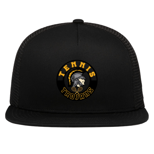 tc-trojans-tennis-crest-pacific-headwear-d-series-5-panel-trucker-snapback-cap — Black — Front — source sha256 ee95703380183c79606061e79f99f62a71842fe9fc2e9c7410acfb27afa6516a — Color position 1