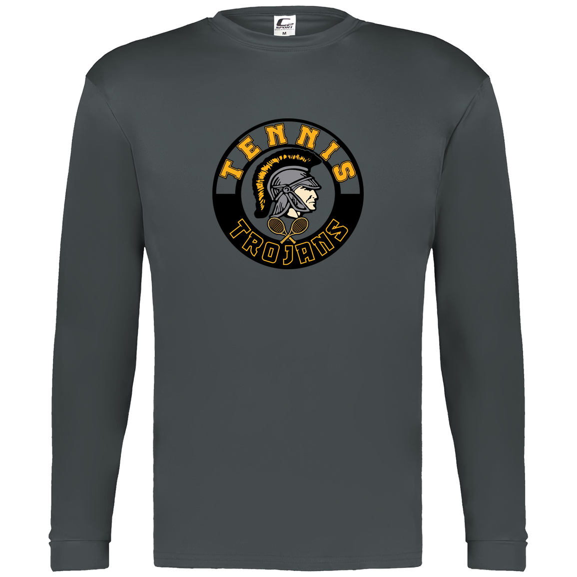 tc-trojans-tennis-crest-c2-mens-performance-long-sleeve-tee — Graphite — Front — source sha256 f785c486d991305a22cea1bdc8965e4a937c587e3bbb9403e9f8c68308bd284e — Color position 2
