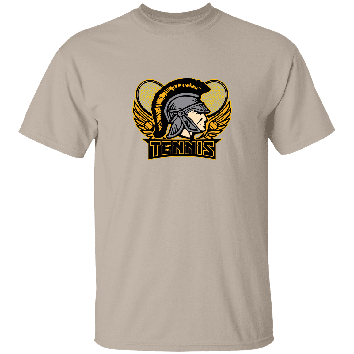 tc-trojans-tennis-insignia-v2-gildan-5-3-oz-t-shirt — Sand — Front — source sha256 8af7e3191ec25bb2ad9540c40ab299f61d697e5b2309aa55737791cdedbd82b1 — Color position 1