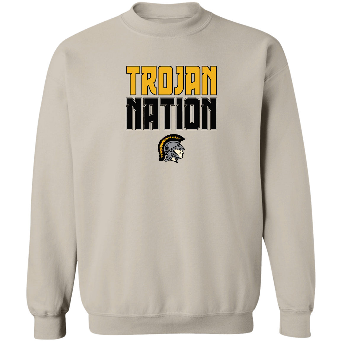 tc-trojans-trojan-nation-gildan-crewneck-pullover-sweatshirt — Sand — Front — source sha256 1d7b5b48bc3d2b329cf0fd49a13bcce16f47e03404b683b1b39b2f44de7f6c40 — Color position 4