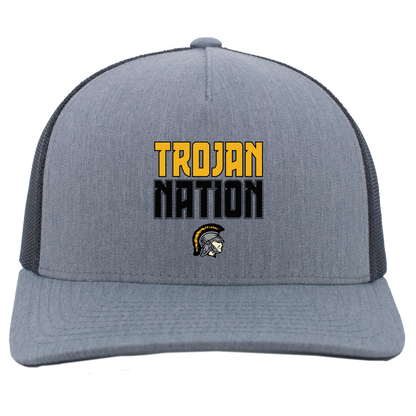 tc-trojans-trojan-nation-pacific-headwear-5-panel-trucker-snapback-cap — Heather Grey/Light Charcoal — Front — source sha256 4744e92712dec72abab449192eccb52d2dad0470e0b5d2e9eef7752e41e7cb10 — Color position 1