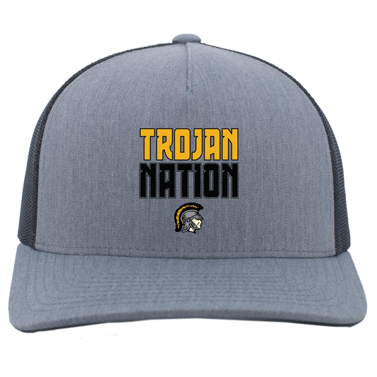 tc-trojans-trojan-nation-pacific-headwear-5-panel-trucker-snapback-cap — Heather Grey/Light Charcoal — Front — source sha256 4744e92712dec72abab449192eccb52d2dad0470e0b5d2e9eef7752e41e7cb10 — Color position 1