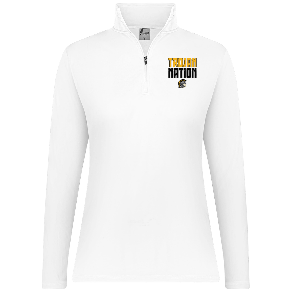tc-trojans-trojan-nation-c2-womens-1-4-zip-pullover — White — Front — source sha256 628ea0e6f901dc3205fed2c140b8866d978a0a478bc822b3232ba5b00a07e7b3 — Color position 2