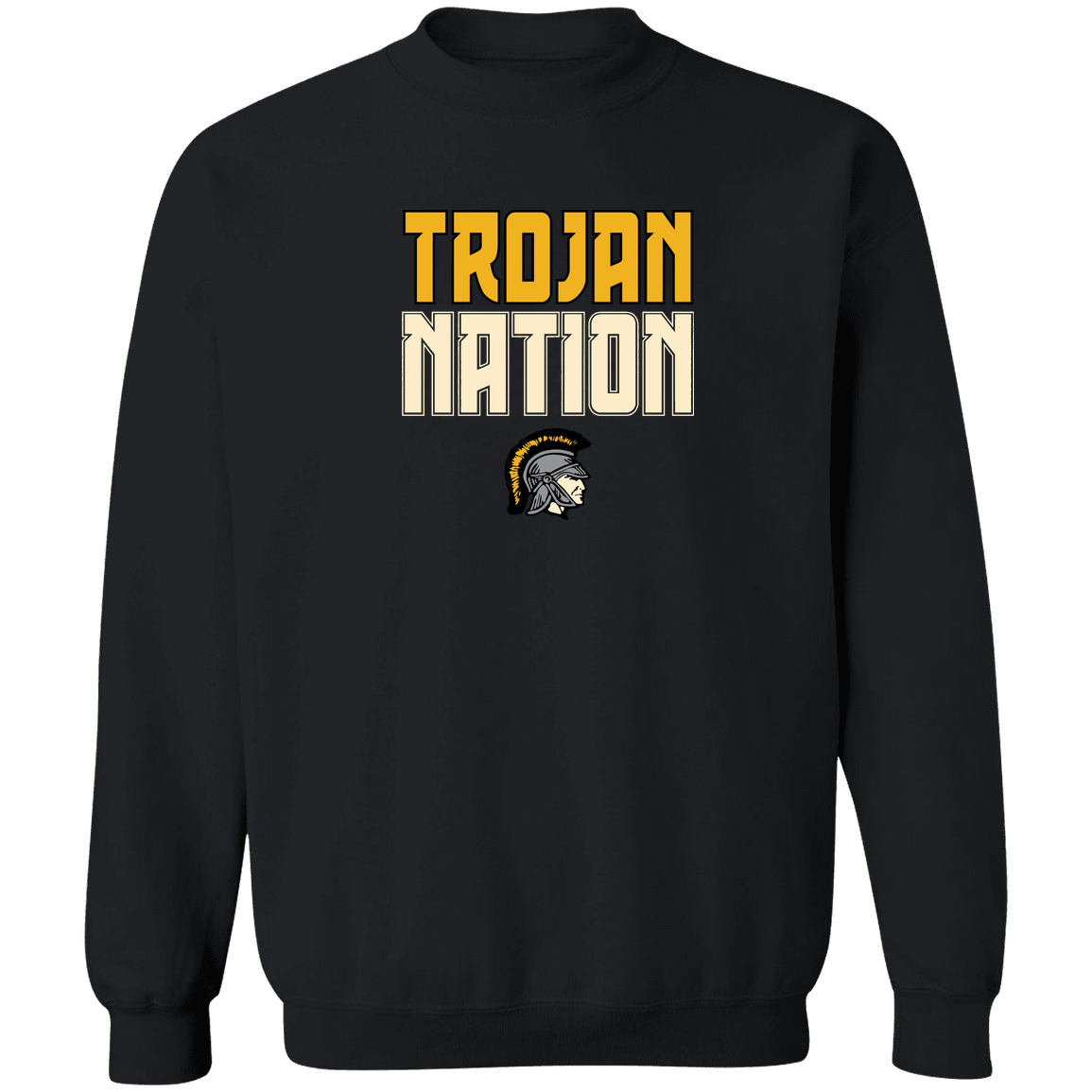 tc-trojans-trojan-nation-dark-gildan-crewneck-pullover-sweatshirt — Black — Front — source sha256 39e646d5618b25f425d589e89604d0eb04b594c293270f610105a5fe4d138fd7 — Color position 1